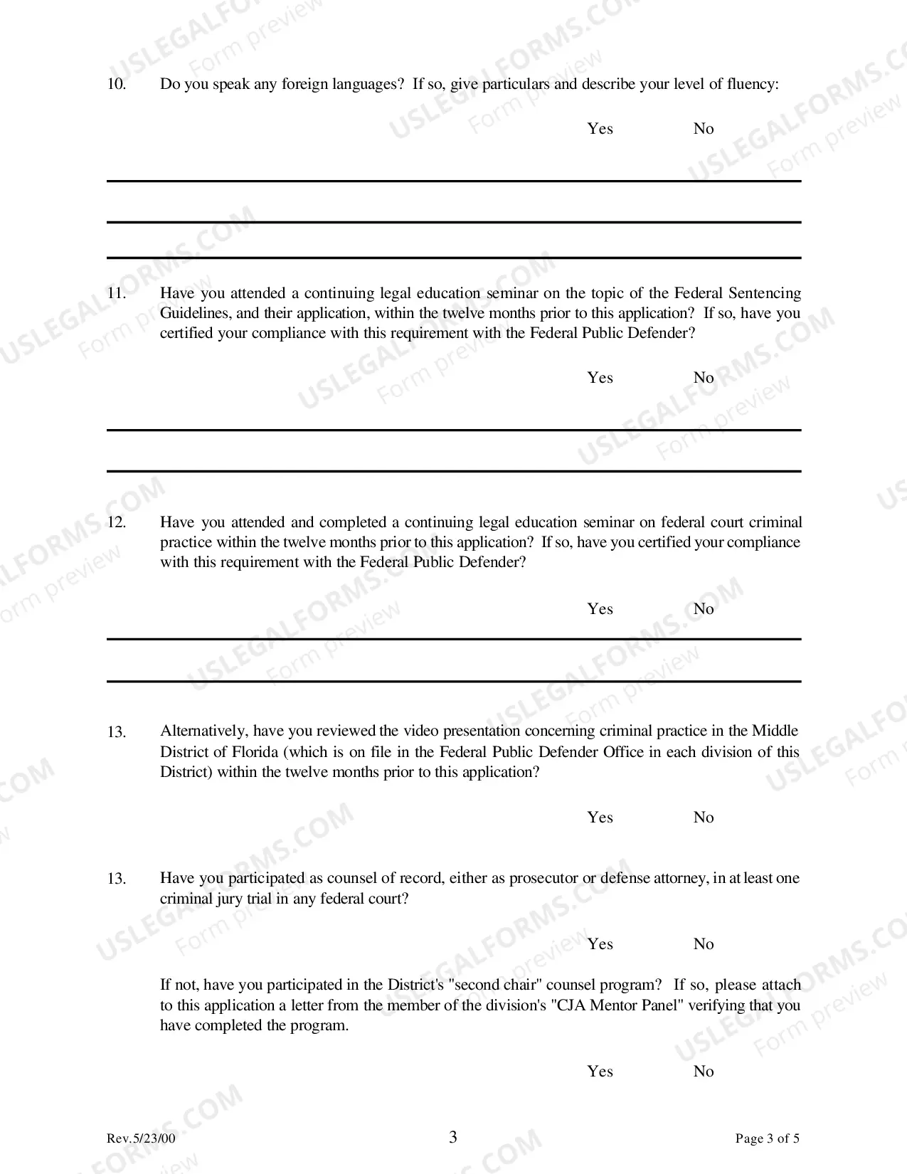 Preview CJA Panel Questionnaire and Application