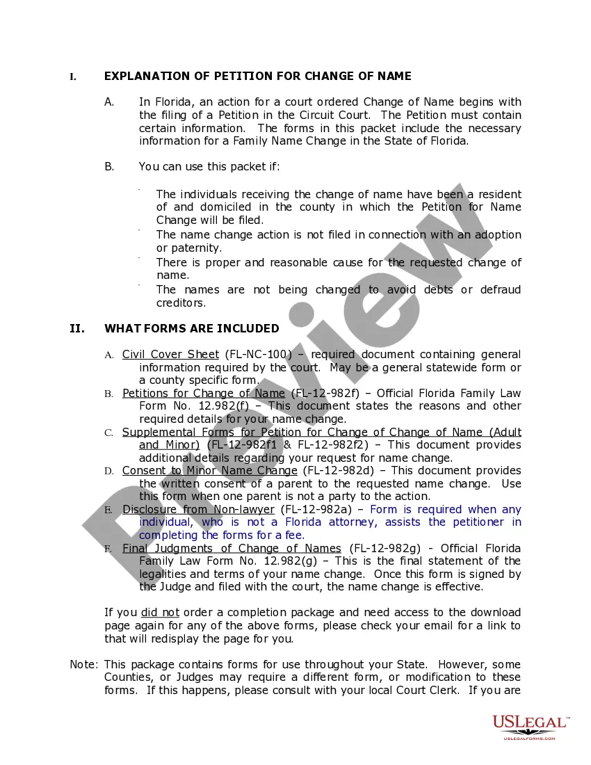 Preview Florida Name Change Instructions and Forms Package for a Family