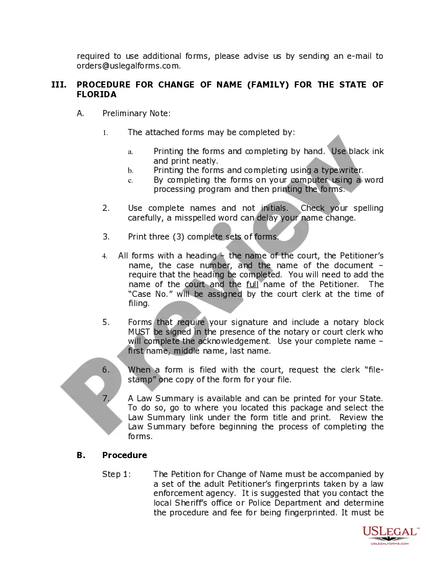 Preview Florida Name Change Instructions and Forms Package for a Family