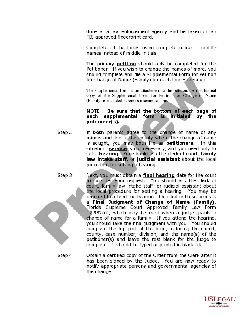 Preview Florida Name Change Instructions and Forms Package for a Family