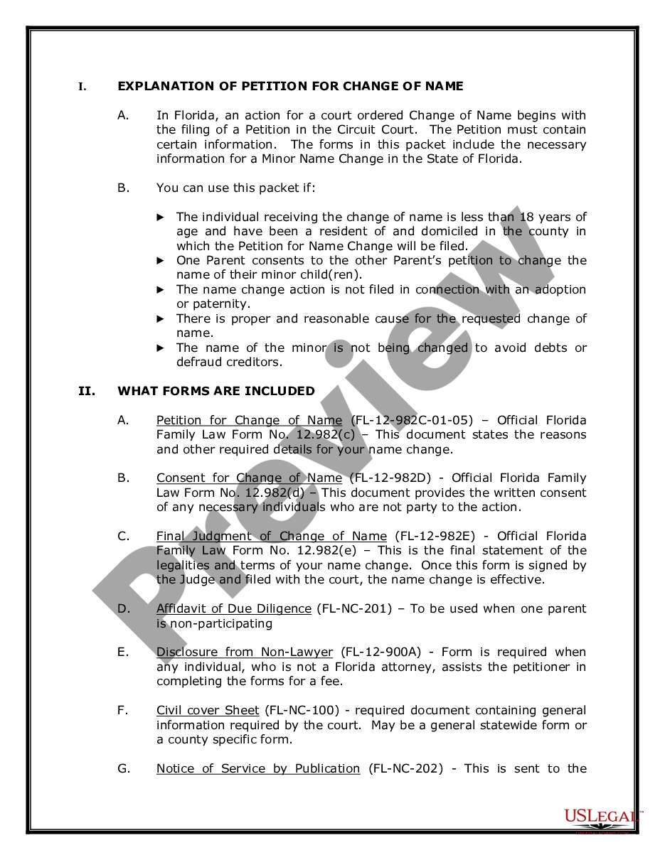 page 1 Florida Name Change Instructions and Forms Package for a Minor preview