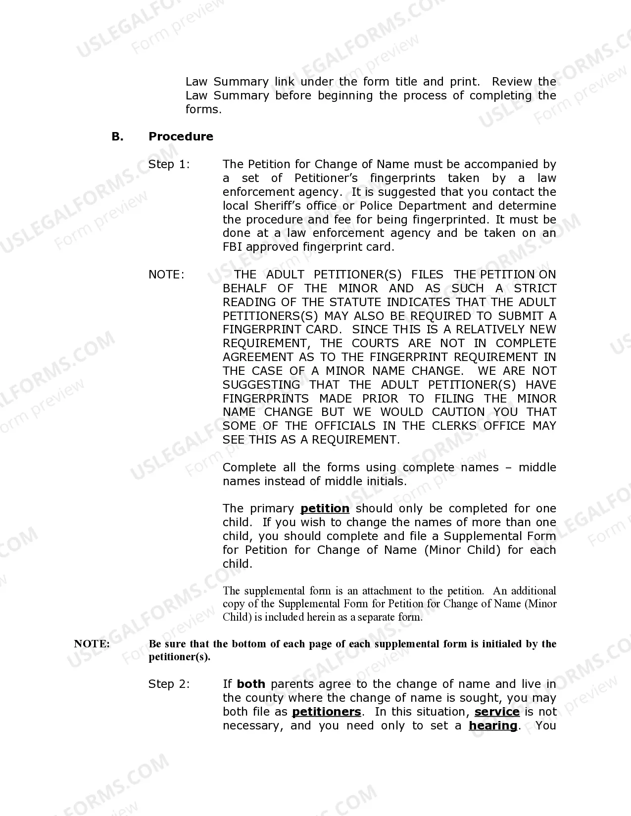 Preview Florida Name Change Instructions and Forms Package for a Minor