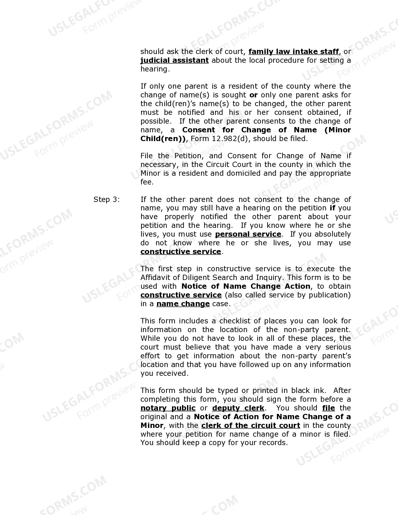 Preview Florida Name Change Instructions and Forms Package for a Minor