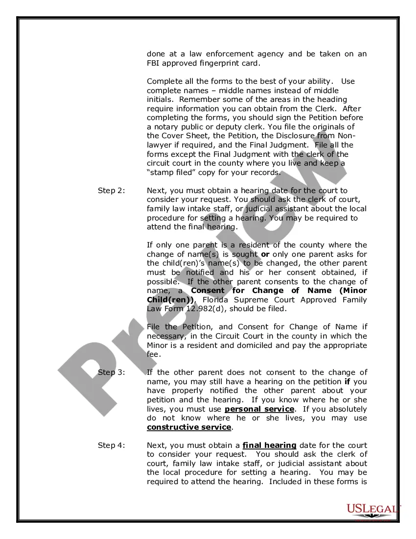Preview Florida Name Change Instructions and Forms Package for an Adult