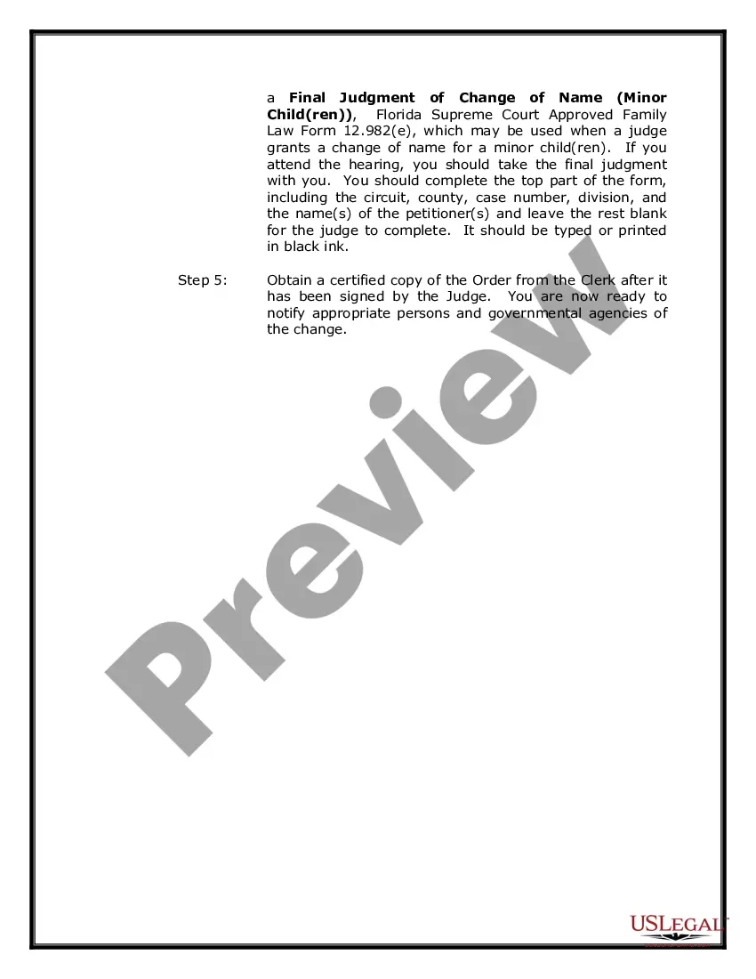 Preview Florida Name Change Instructions and Forms Package for an Adult