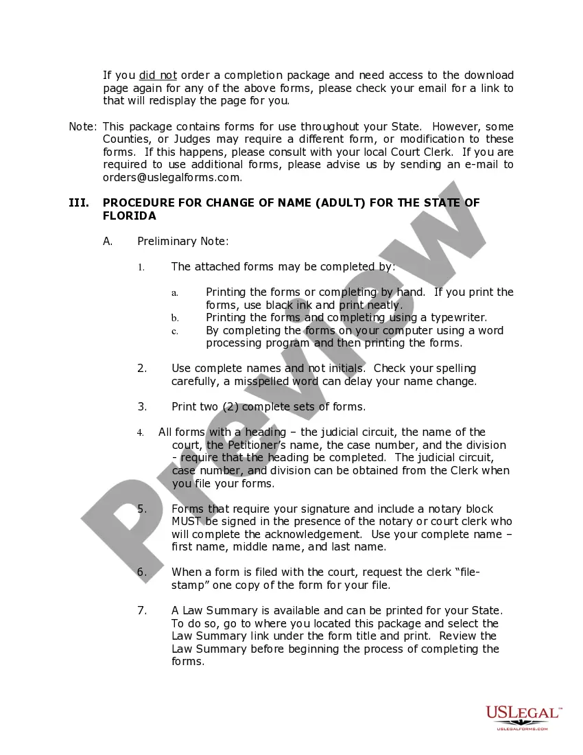 Preview Florida Name Change Instructions and Forms for an Adult in Escambia County Only