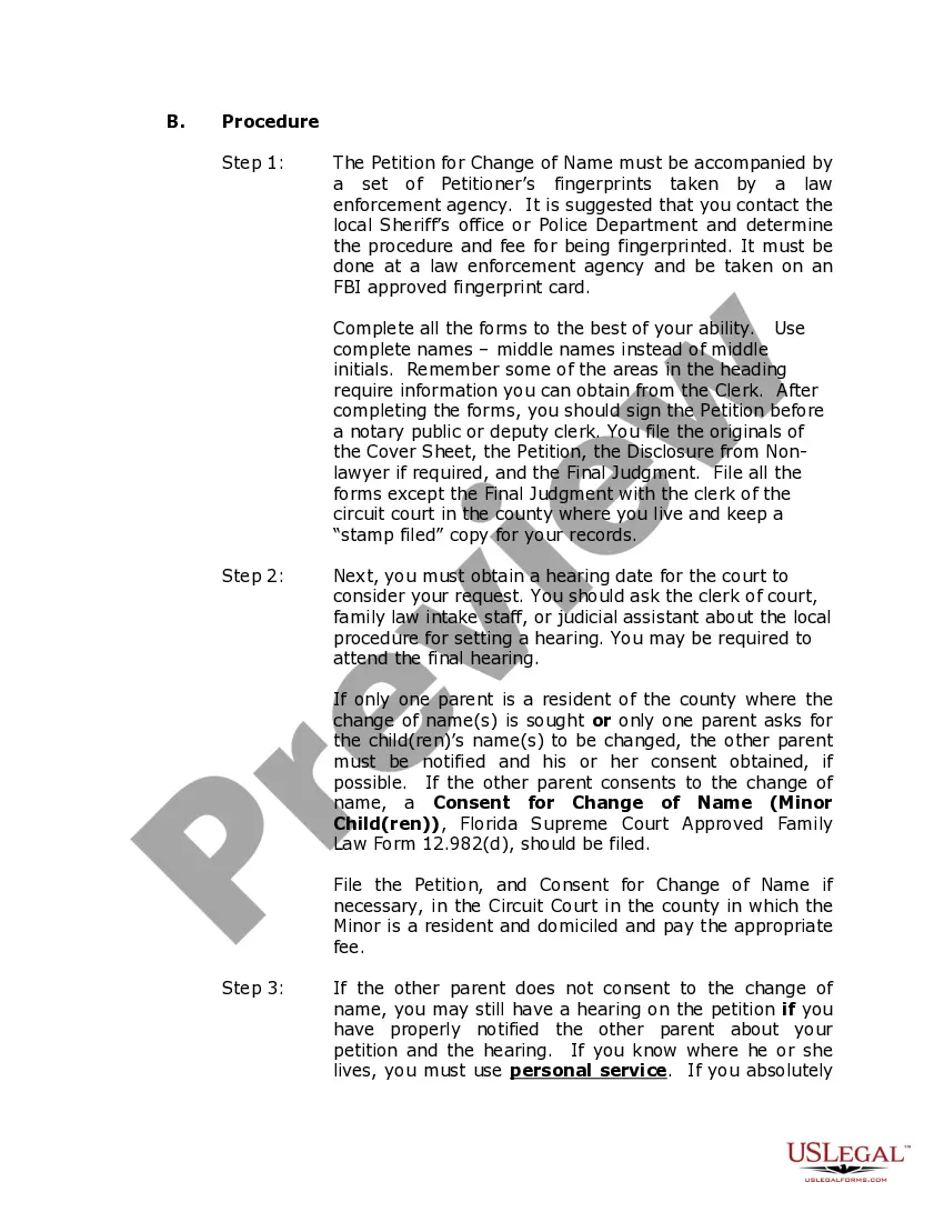 Preview Florida Name Change Instructions and Forms for an Adult in Escambia County Only