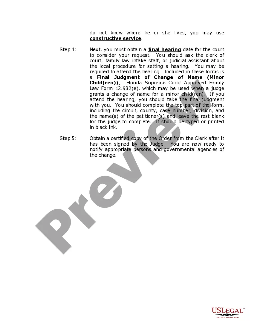 Preview Florida Name Change Instructions and Forms for an Adult in Escambia County Only