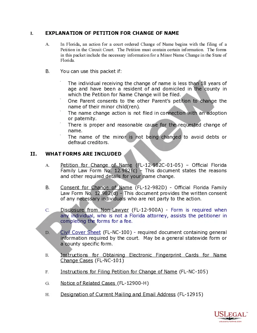 Get Florida Name Change Instructions and Forms for a Minor Child in Escambia County Only Preview Florida Name Change Instructions and Forms for a Minor Child in Escambia County Only