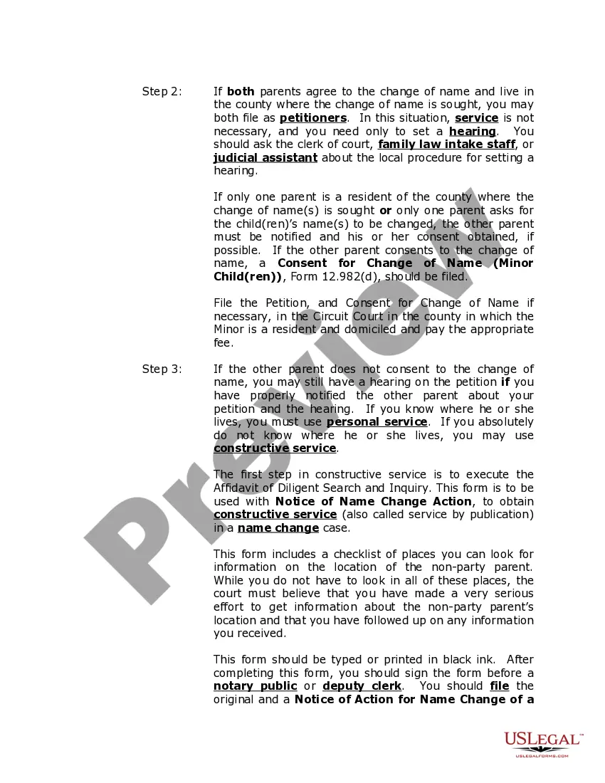 Get Florida Name Change Instructions and Forms for a Minor Child in Escambia County Only Preview Florida Name Change Instructions and Forms for a Minor Child in Escambia County Only