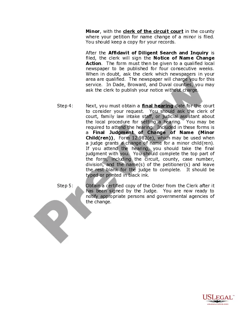 Get Florida Name Change Instructions and Forms for a Minor Child in Escambia County Only Preview Florida Name Change Instructions and Forms for a Minor Child in Escambia County Only