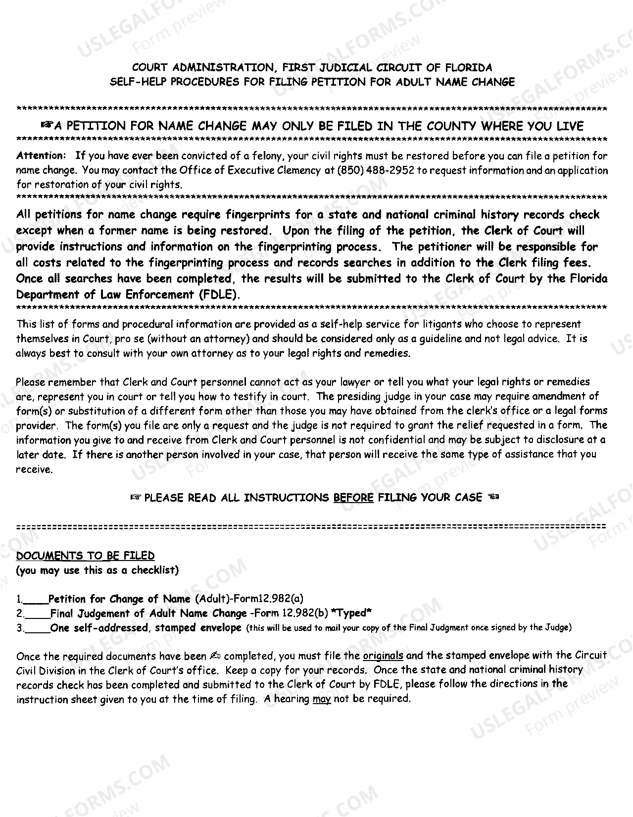 Preview Name Change Instructions and Forms for an Adult in Walton County Only