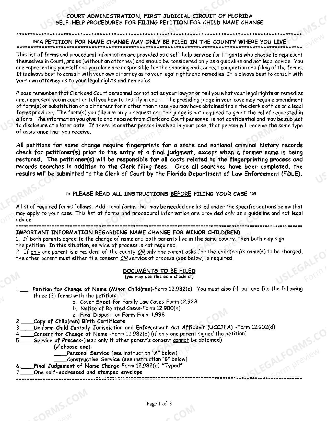 Preview Name Change Instructions and Forms for a Minor Child in Walton County Only