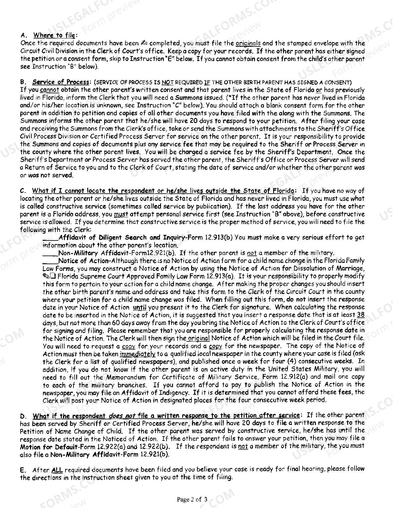 Preview Name Change Instructions and Forms for a Minor Child in Walton County Only