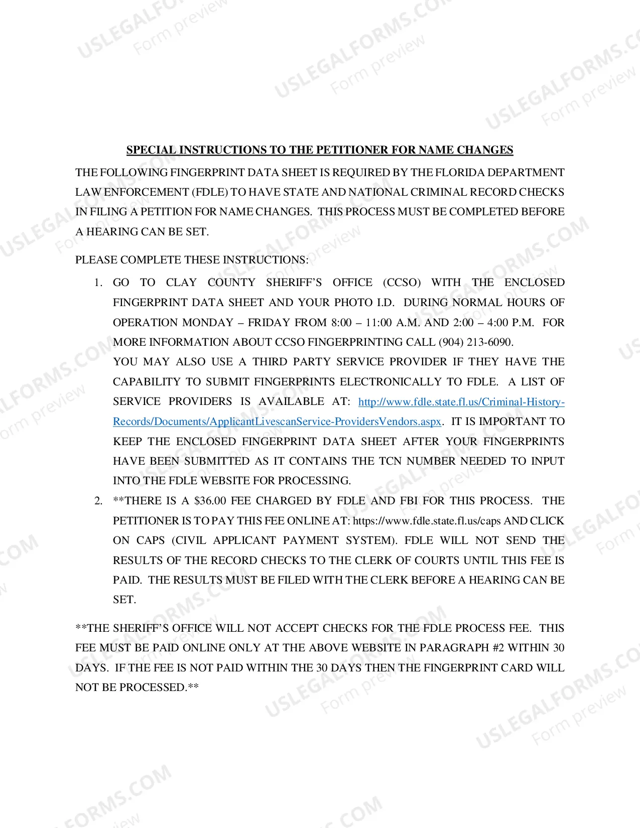 Preview Name Change Instructions and Forms for an Adult in Clay County Only