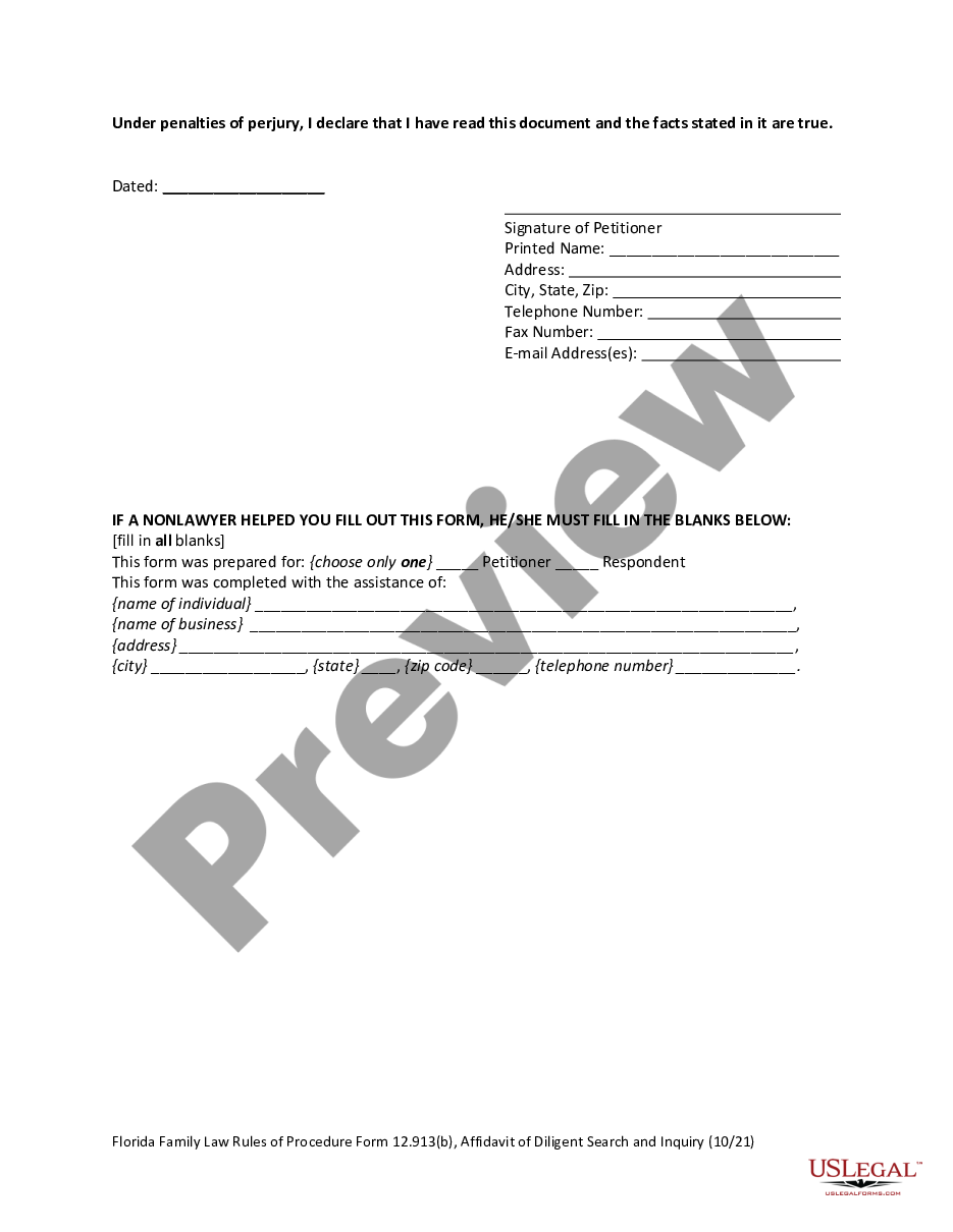 form Affidavit of Due Diligence for Name Change of Minor preview