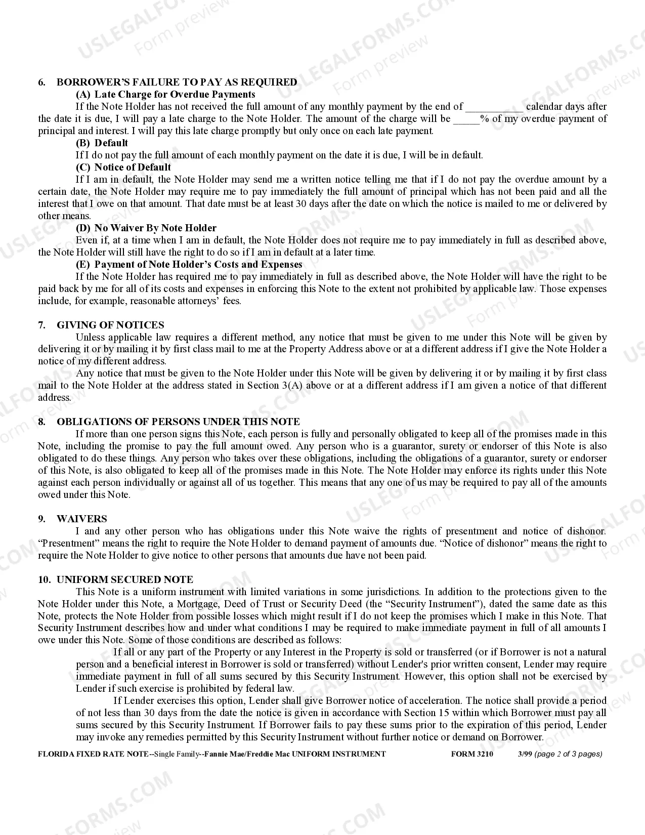 Preview Florida Secured Promissory Note