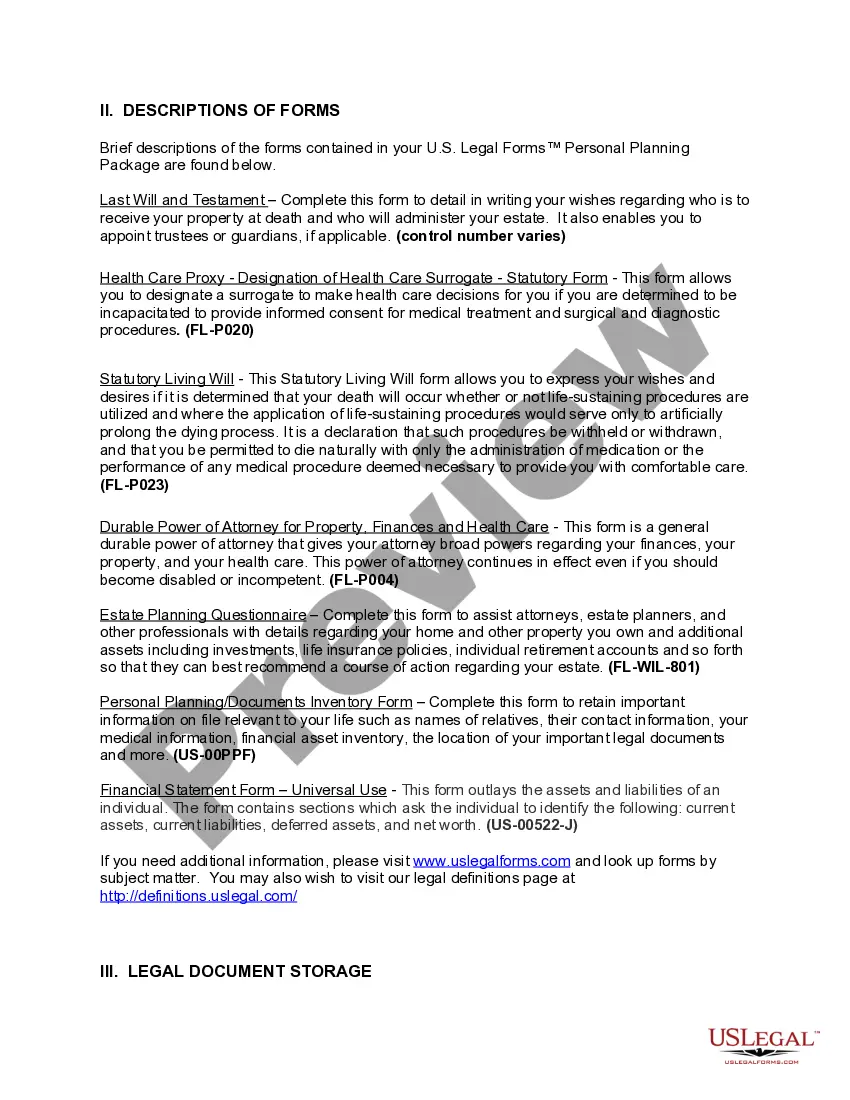 Get Florida Life Documents Planning Package, including Will, Power of Attorney and Living Will Preview Florida Life Documents Planning Package, including Will, Power of Attorney and Living Will
