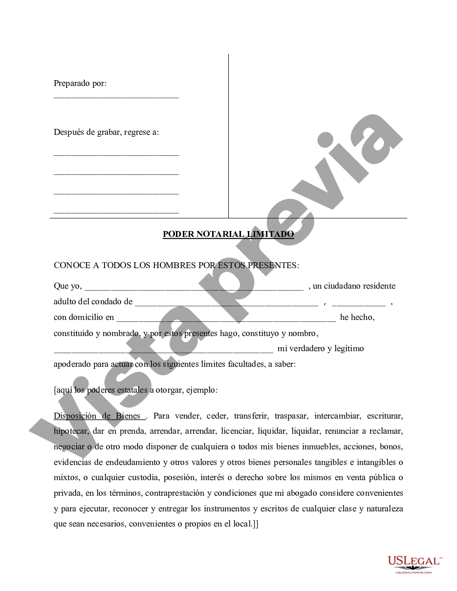 Florida Poder Notarial Limitado Poderes Limitados Poder Notarial Poderes Us Legal Forms 0418