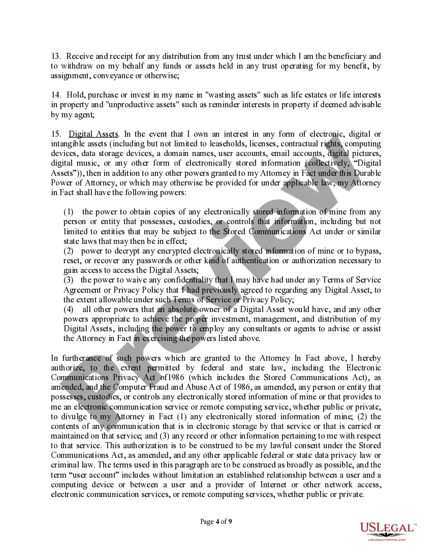 Preview Durable Power of Attorney for Property, Finances and Health Care