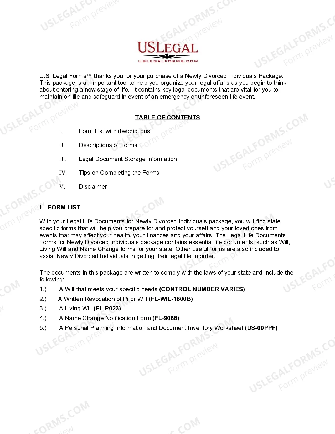 Preview Florida Newly Divorced Individuals Package