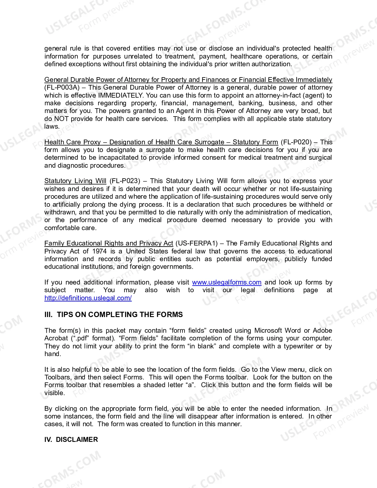 Preview Florida Young Adult Power of Attorney Package