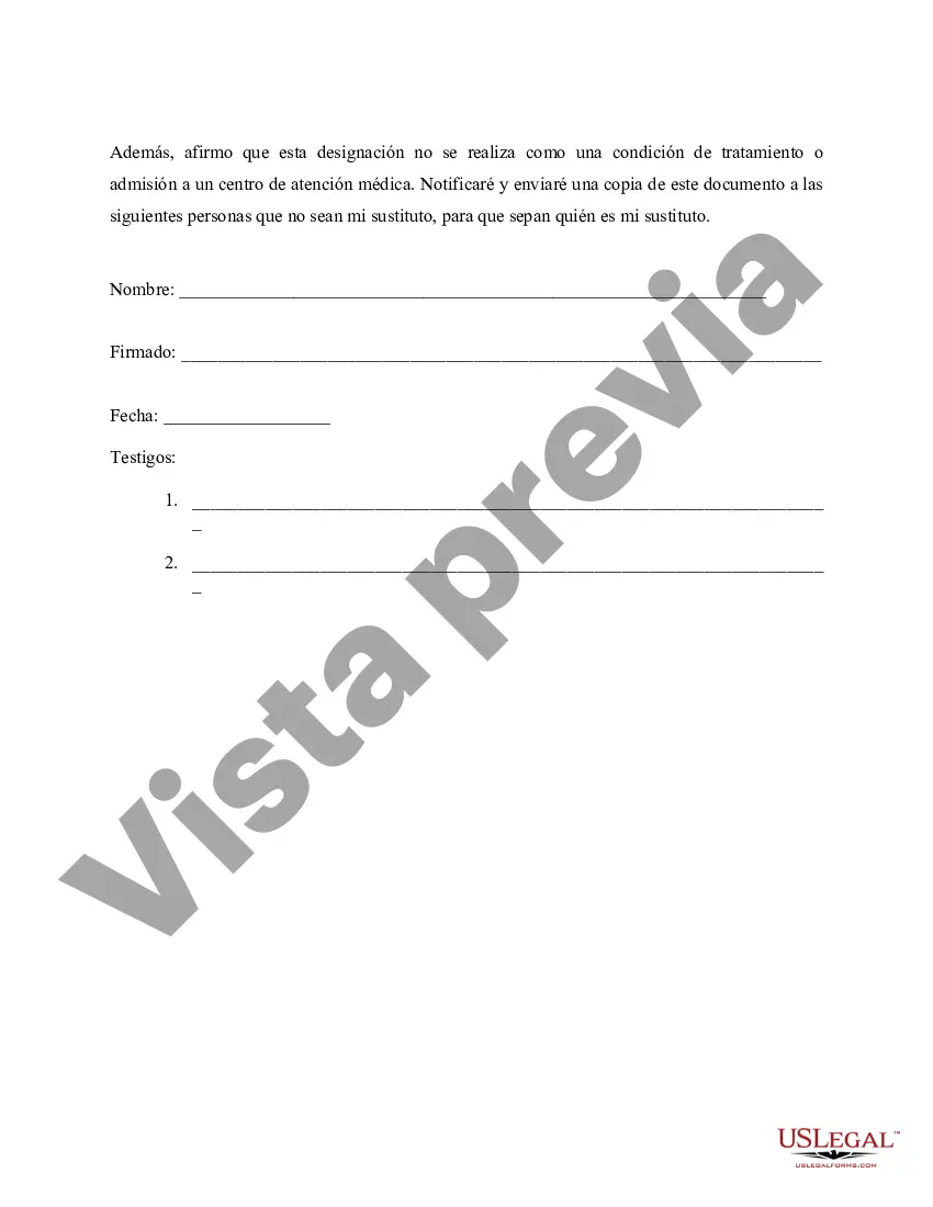 Preview Apoderado para atención médica - Designación de sustituto para atención médica - Formulario legal