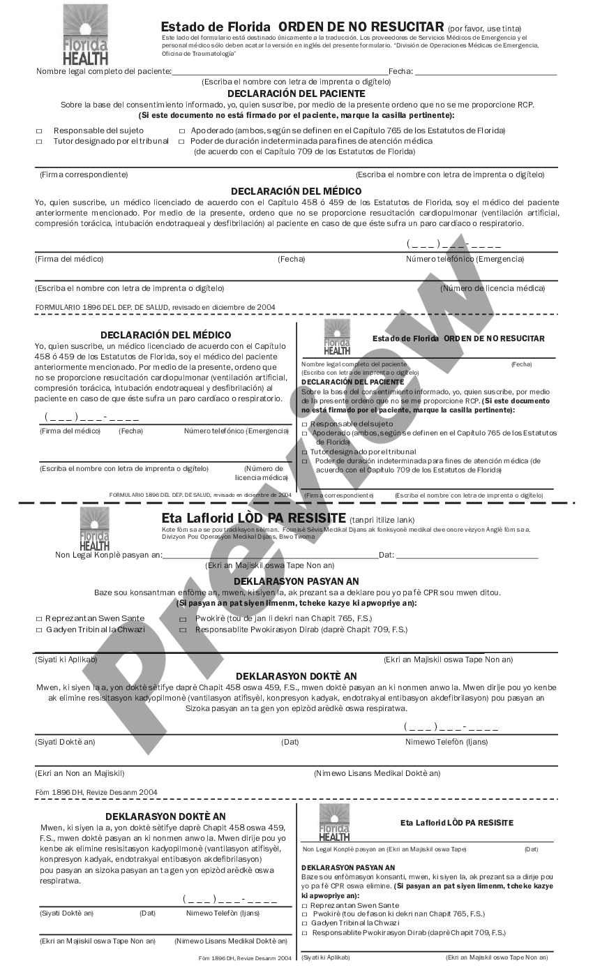 Miami Dade Florida Do Not Resuscitate Order DNR US Legal Forms