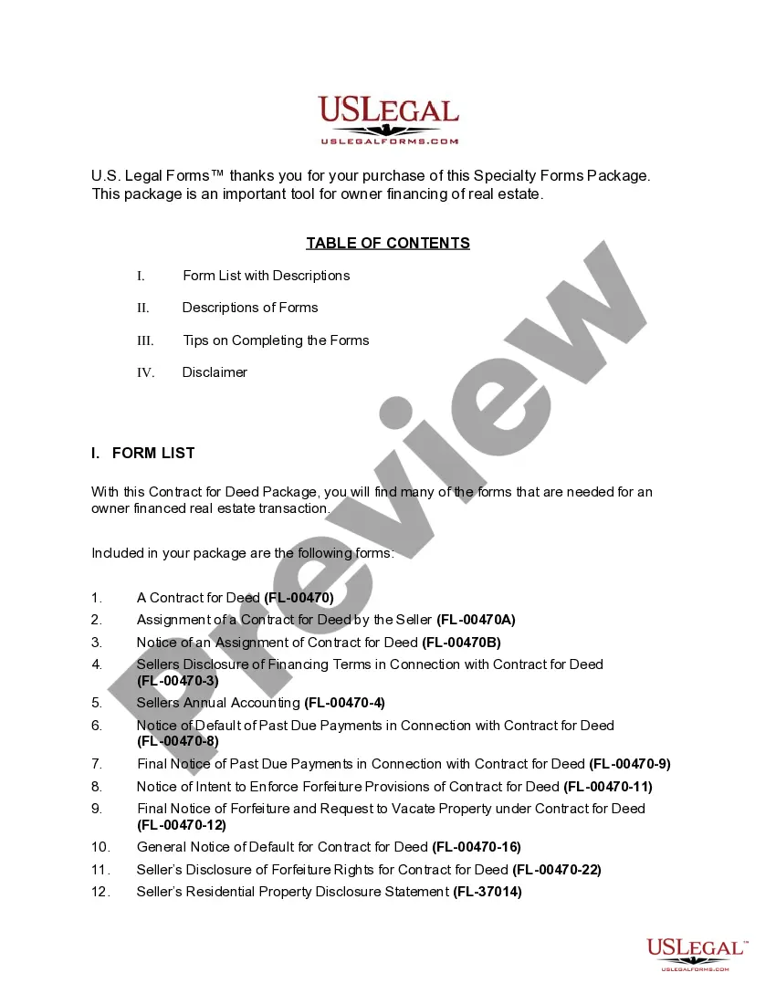 Preview Florida Contract for Deed Package