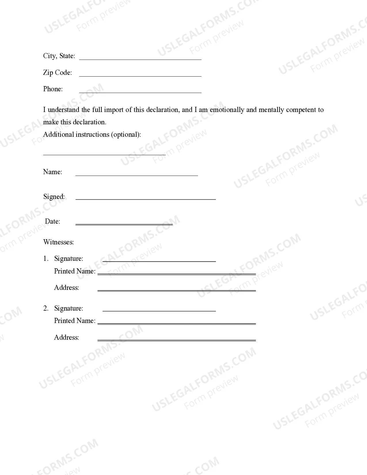 Preview Statutory Living Will