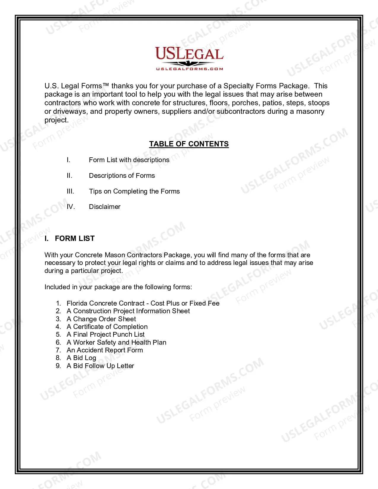 Preview Florida Concrete Mason Contractor Package