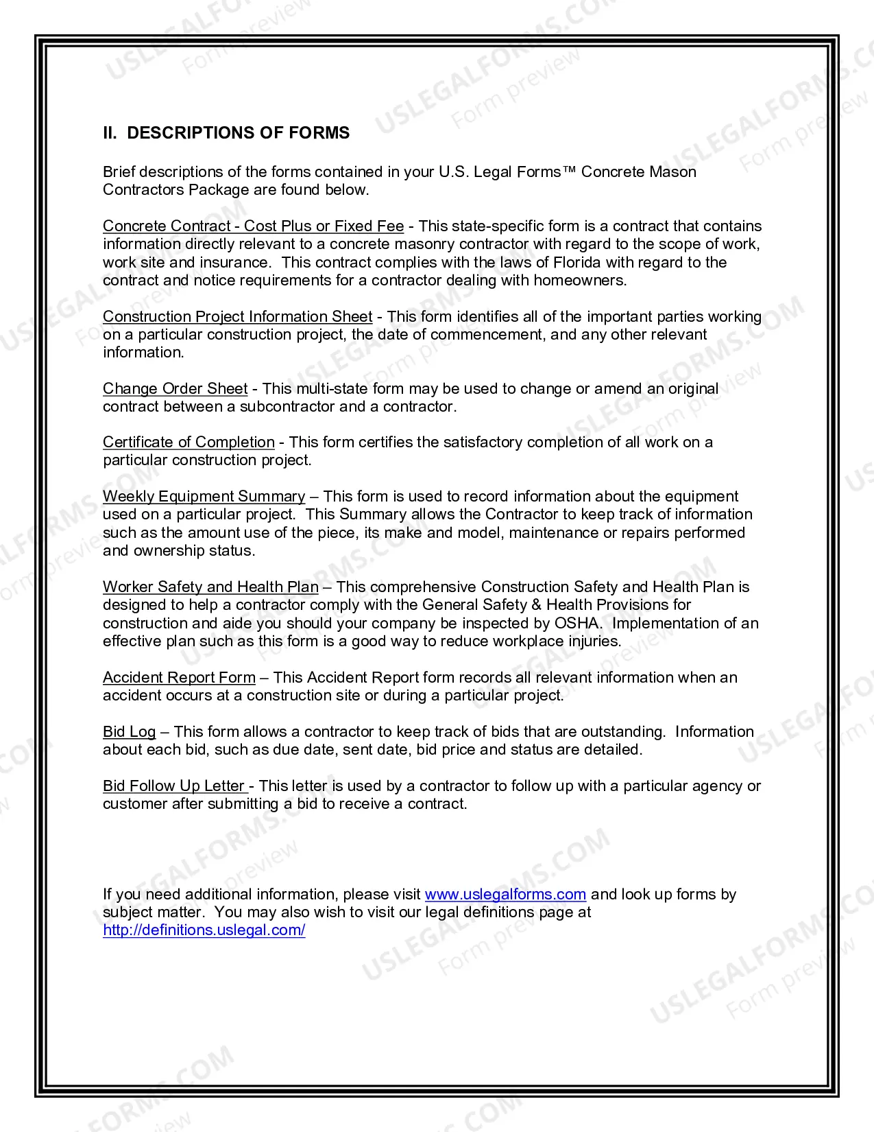 Preview Florida Concrete Mason Contractor Package