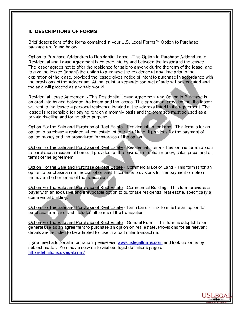 Preview Florida Option to Purchase Package