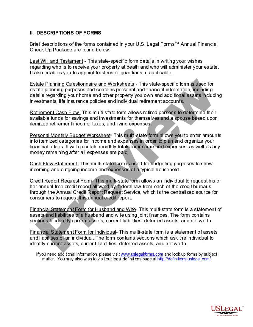 Get Florida Annual Financial Checkup Package Preview Florida Annual Financial Checkup Package