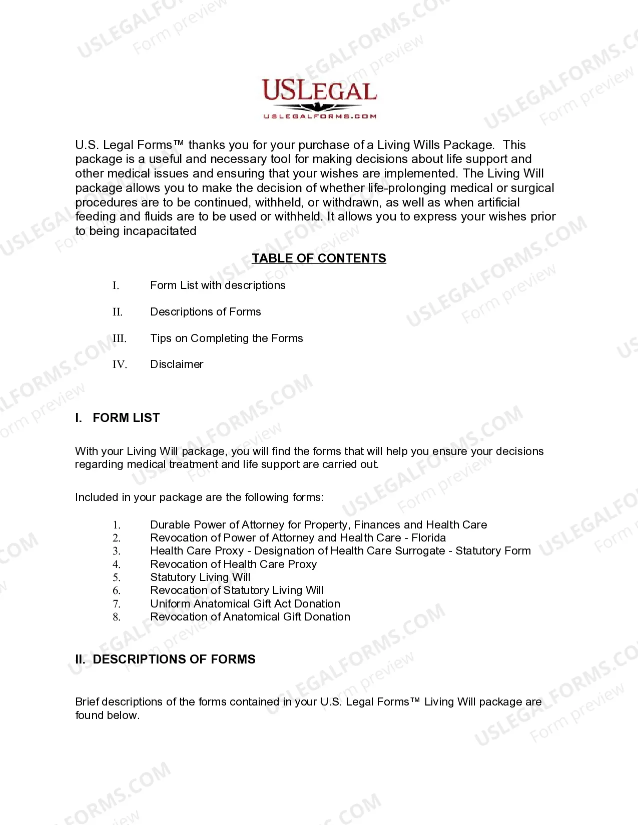 Preview Florida Living Wills and Health Care Package