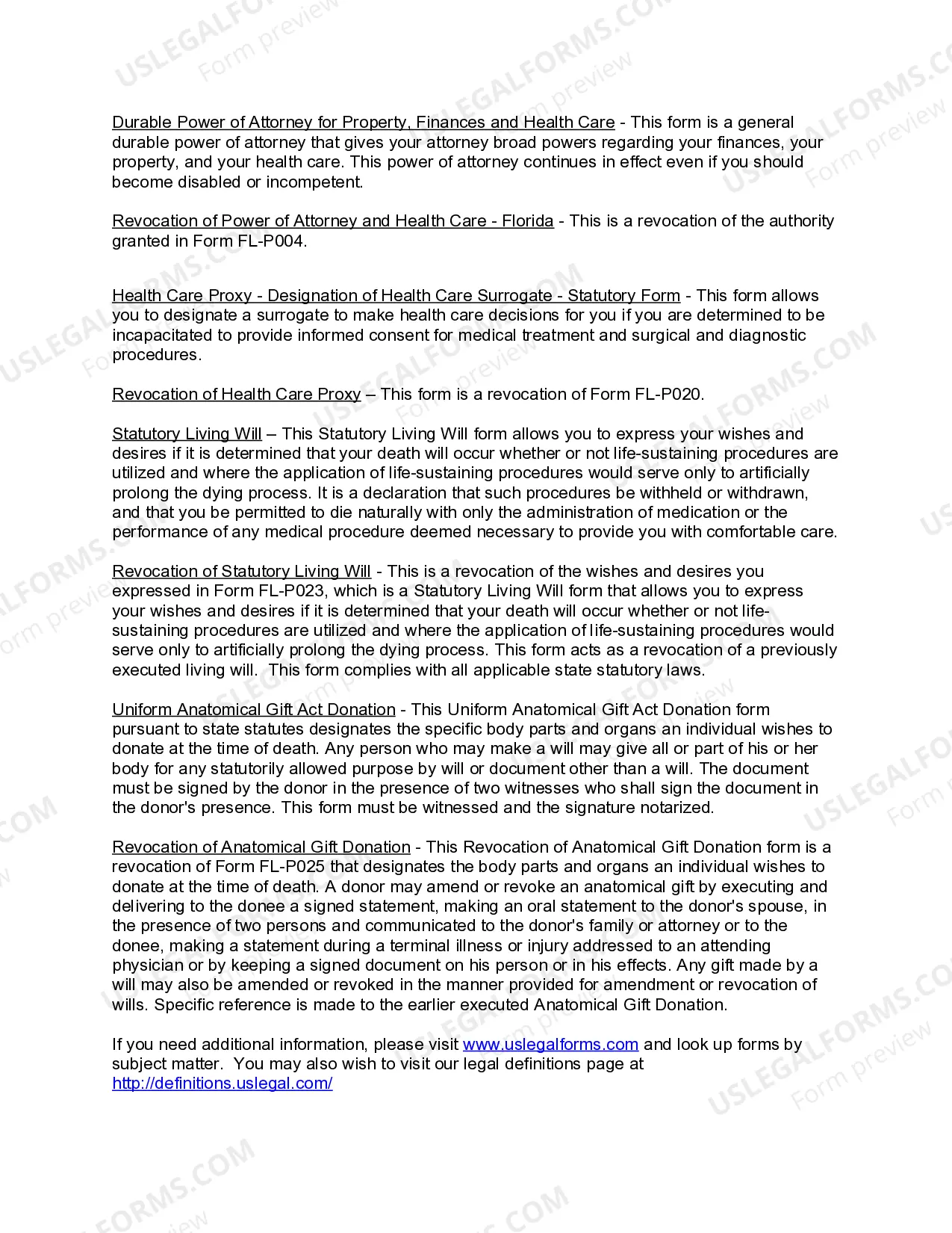 Preview Florida Living Wills and Health Care Package