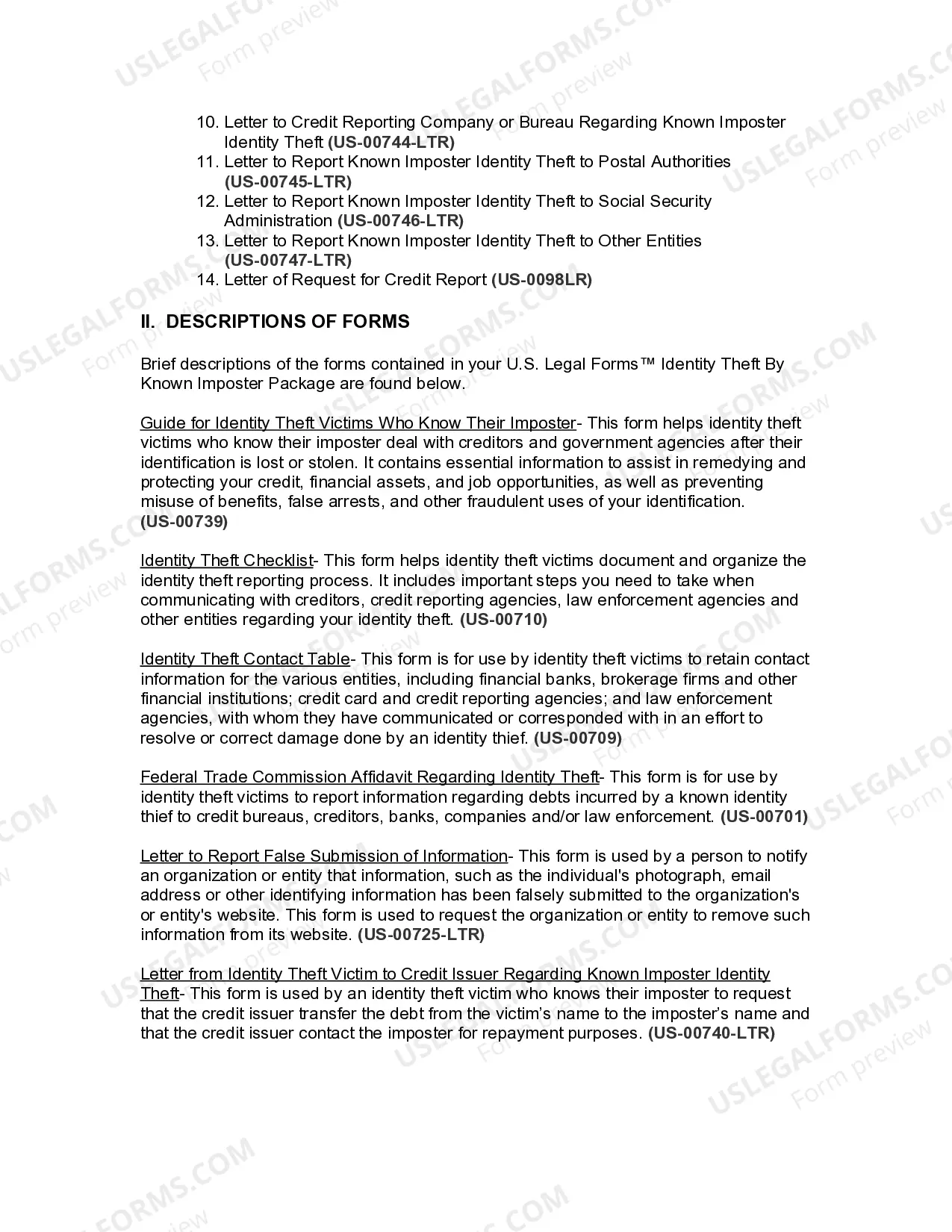 Preview Florida Identity Theft by Known Imposter Package