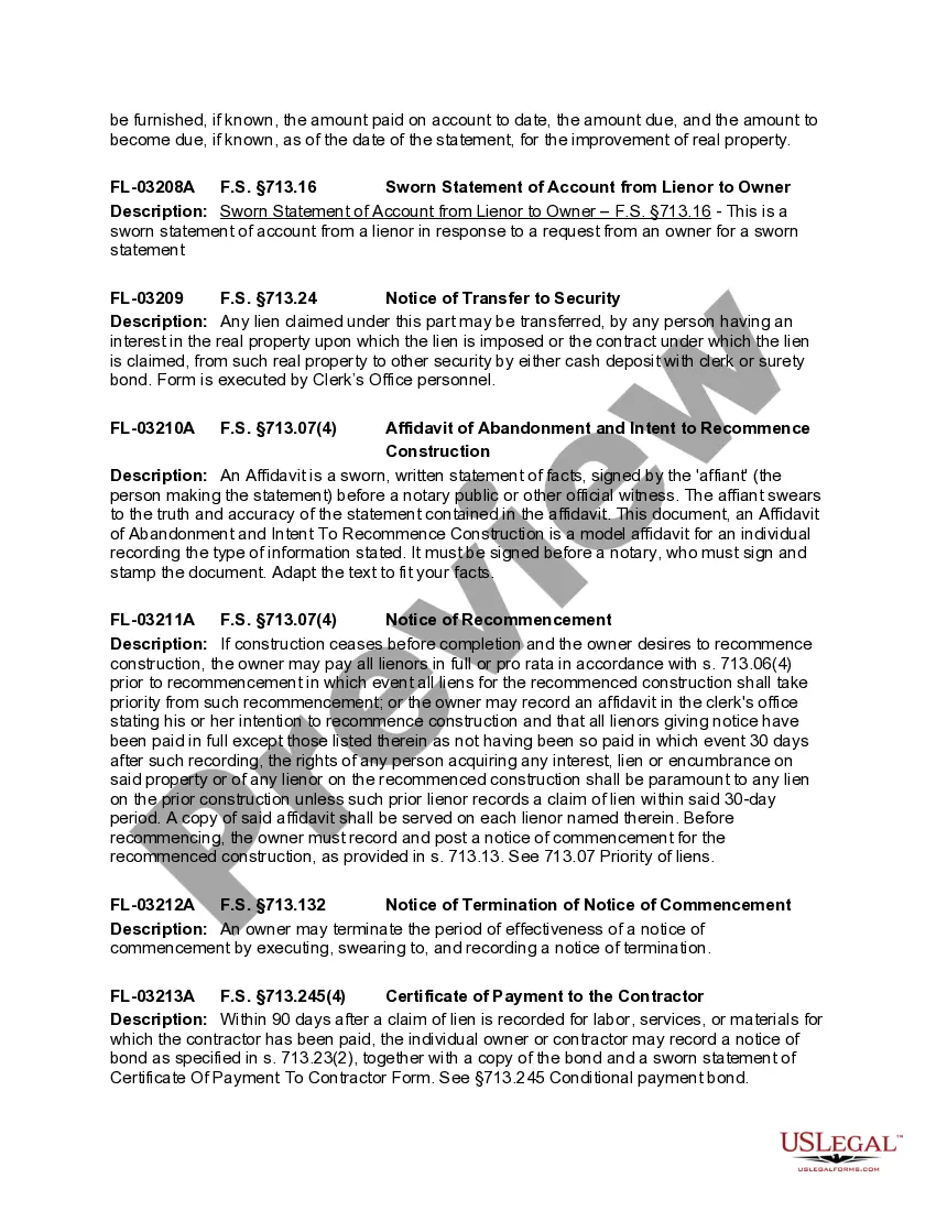 Get Florida Construction or Mechanics Lien Package - Corporation or LLC as Signatory Preview Florida Construction or Mechanics Lien Package - Corporation or LLC as Signatory