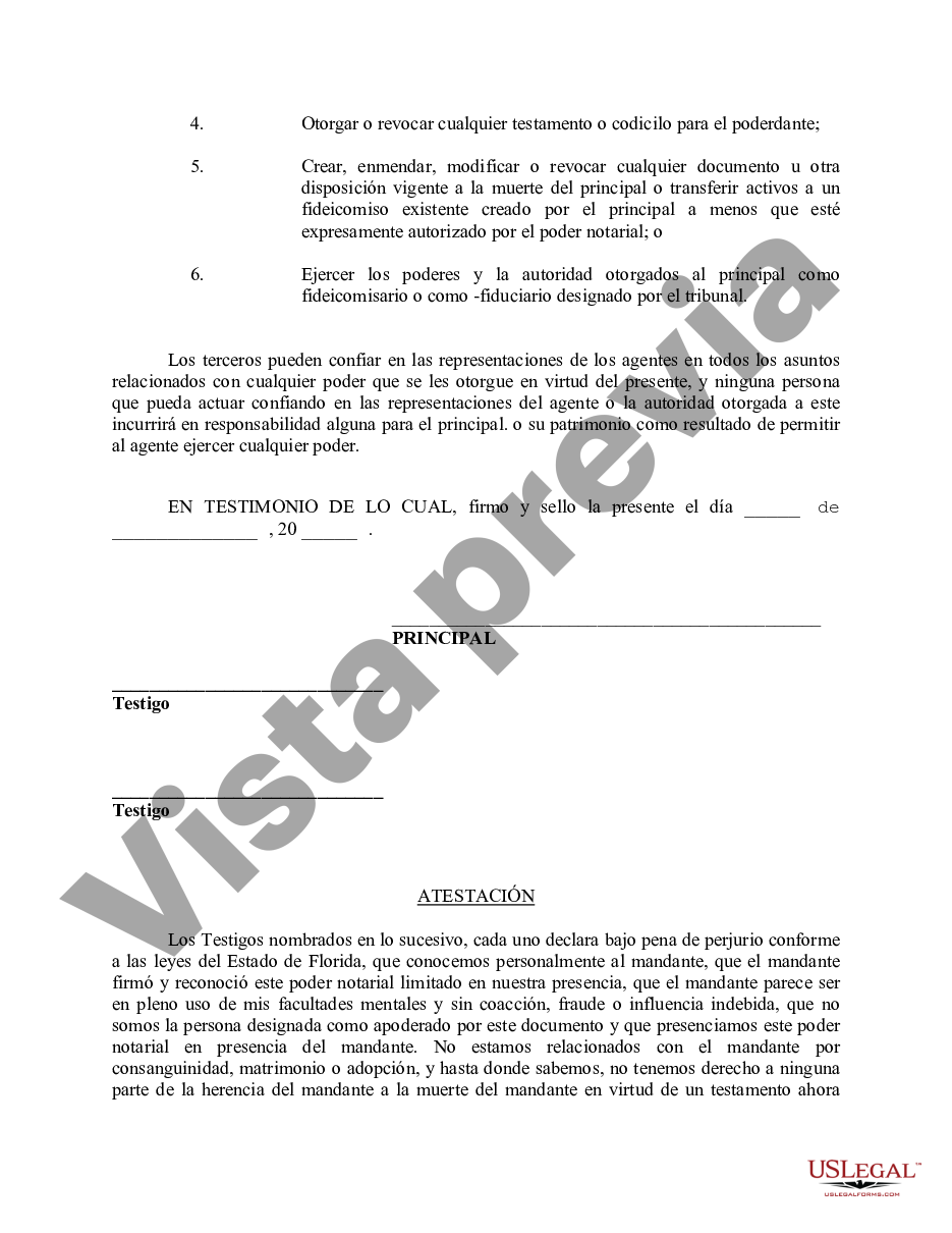 Palm Bay Florida Poder Notarial Limitado En El Que Se Especifican Poderes Con Ejemplos De 3569