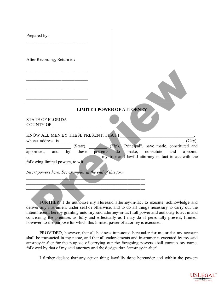 page 0 Limited Power of Attorney where you Specify Powers with Sample Powers Included preview