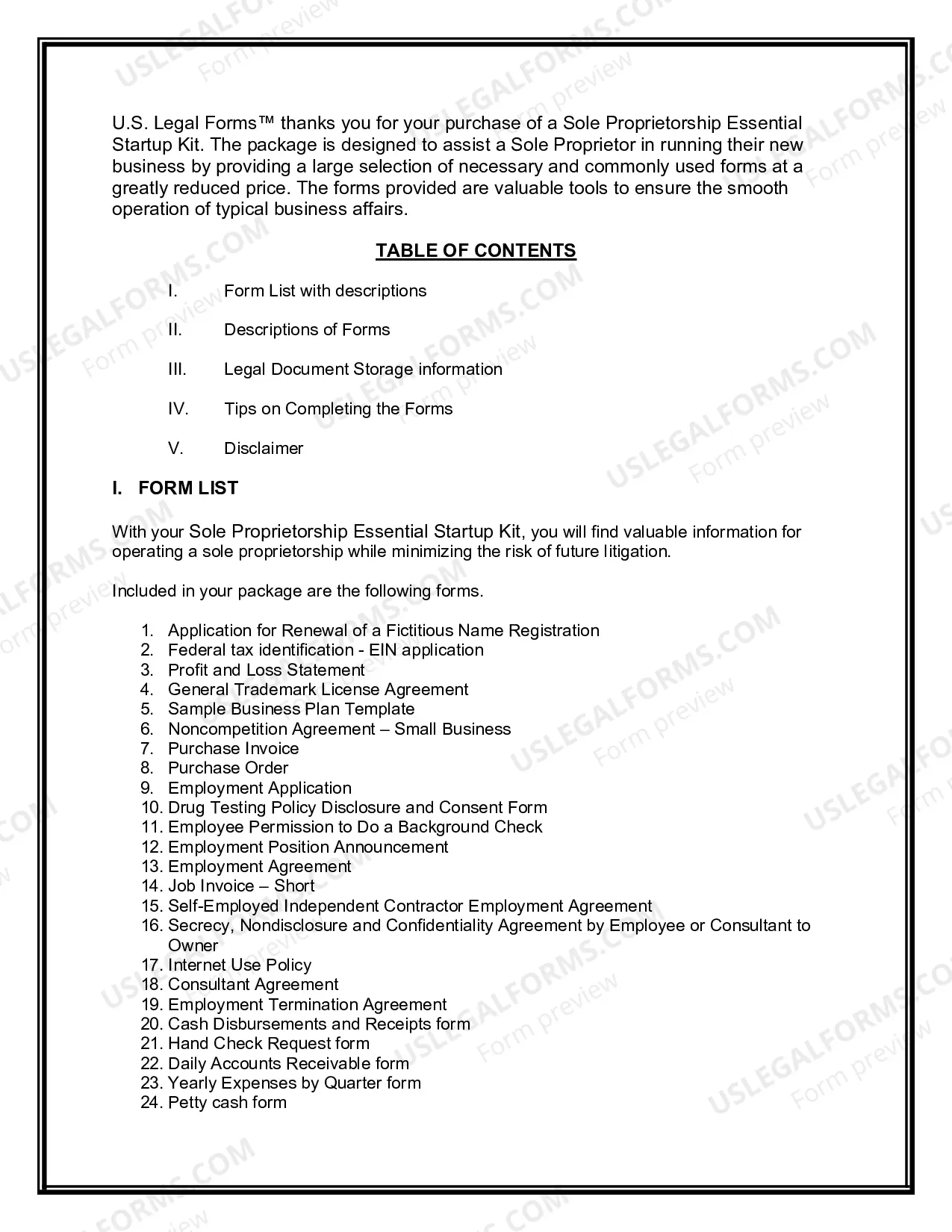 Preview Florida Sole Proprietorship Essential Startup Kit