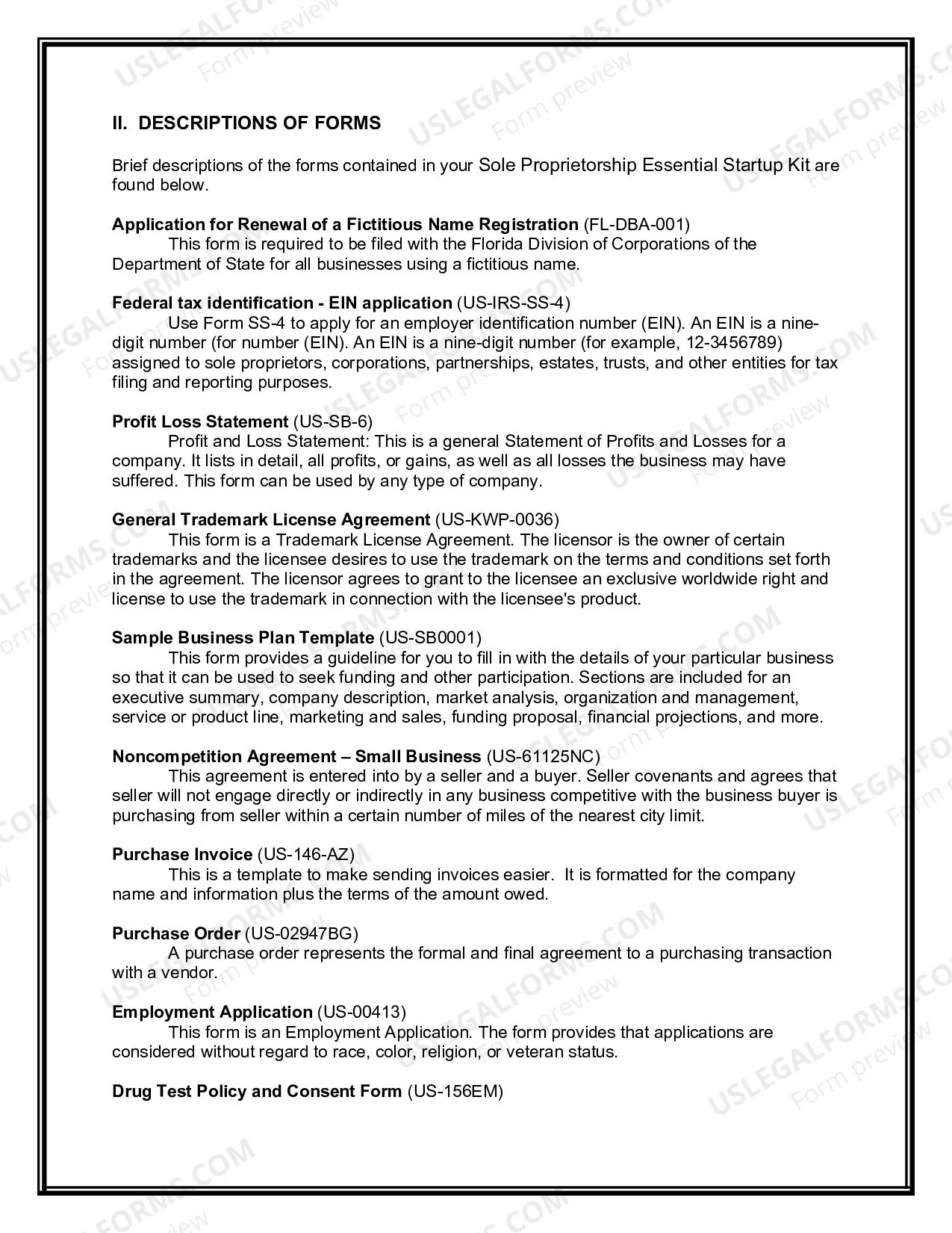 Preview Florida Sole Proprietorship Essential Startup Kit