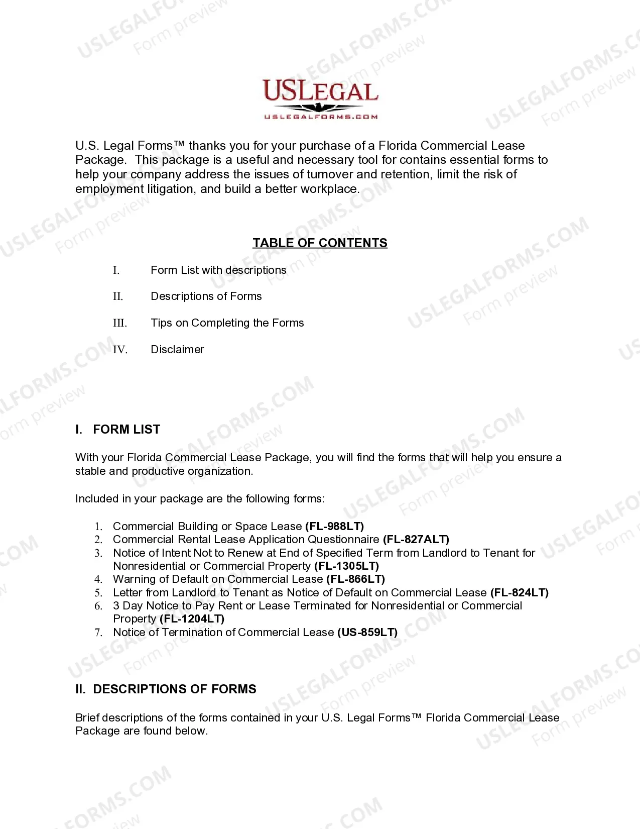 Preview Florida Commercial Lease Package