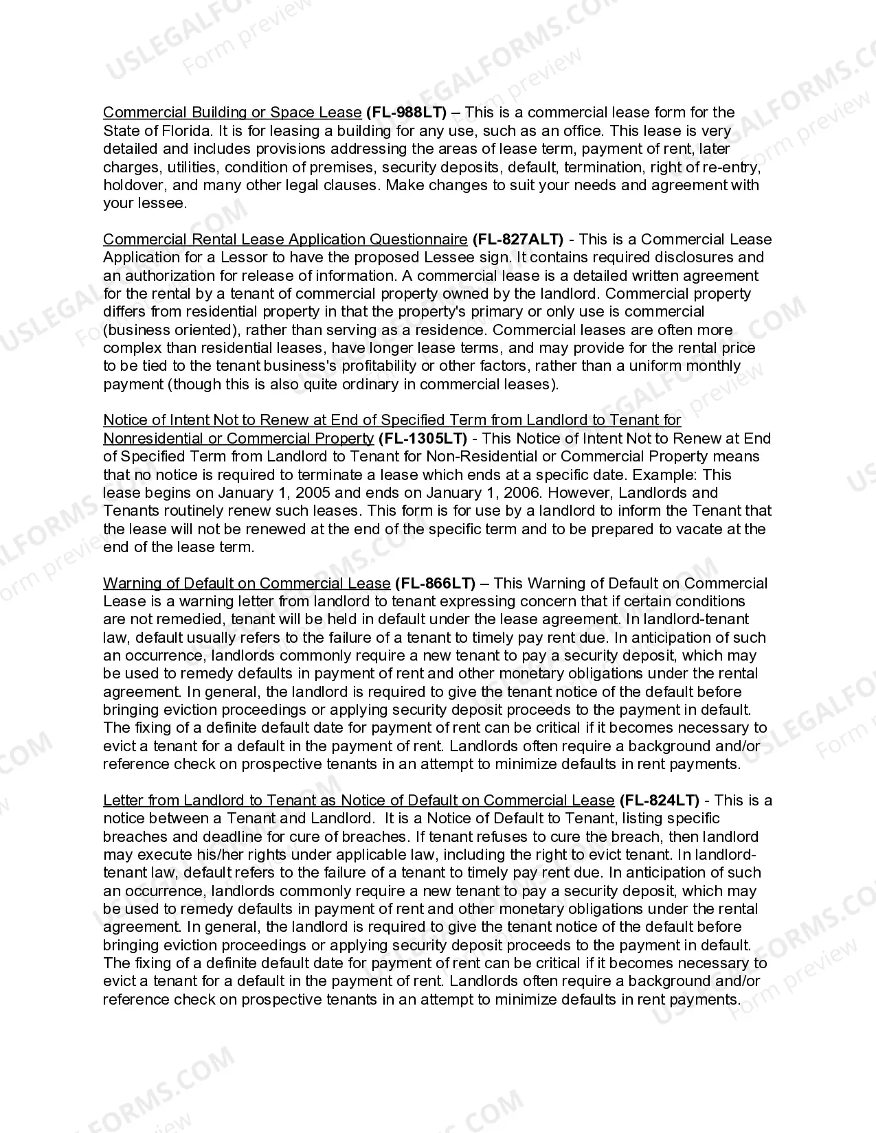 Preview Florida Commercial Lease Package