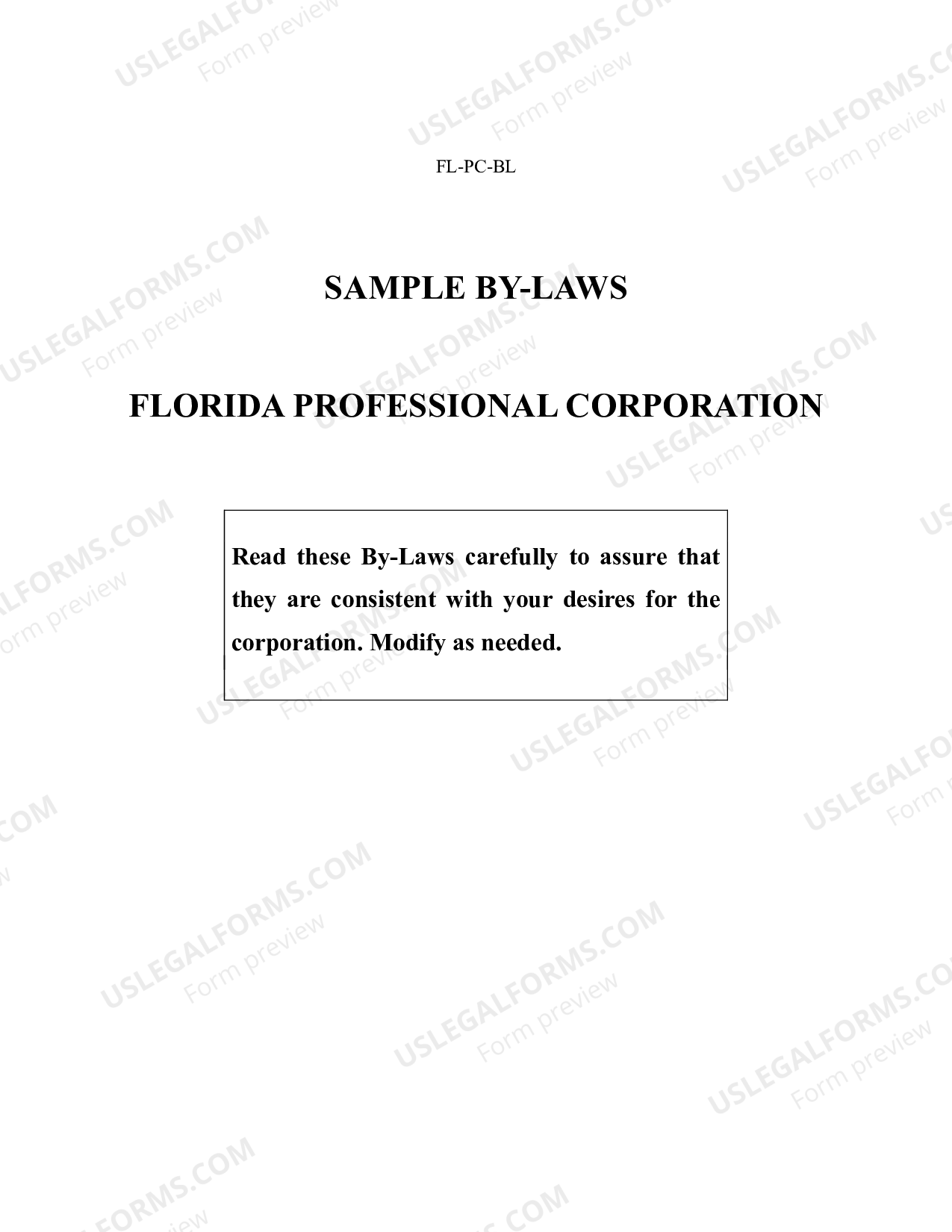 Broward Sample Bylaws for a Florida Professional Corporation Broward