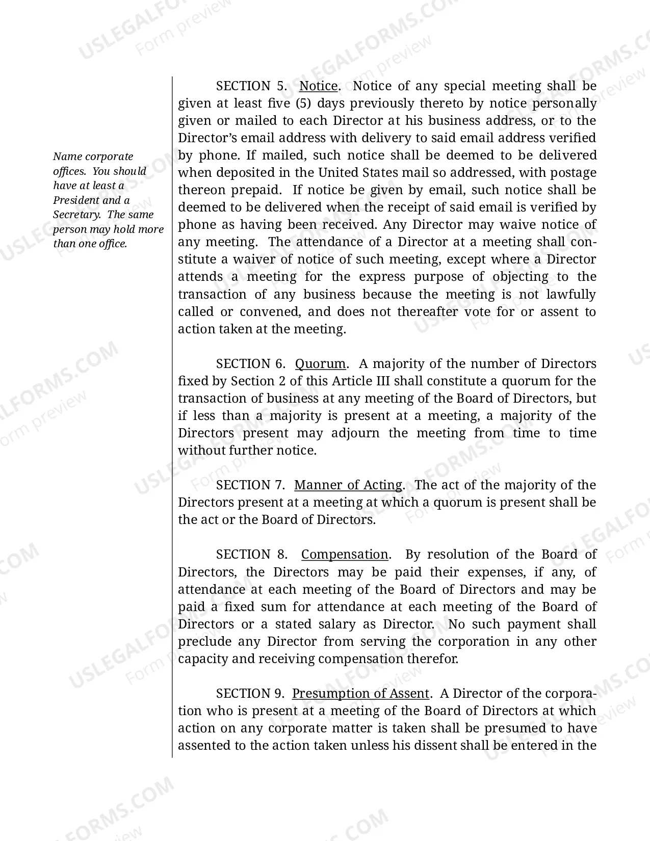 Preview Sample Bylaws for a Florida Professional Corporation