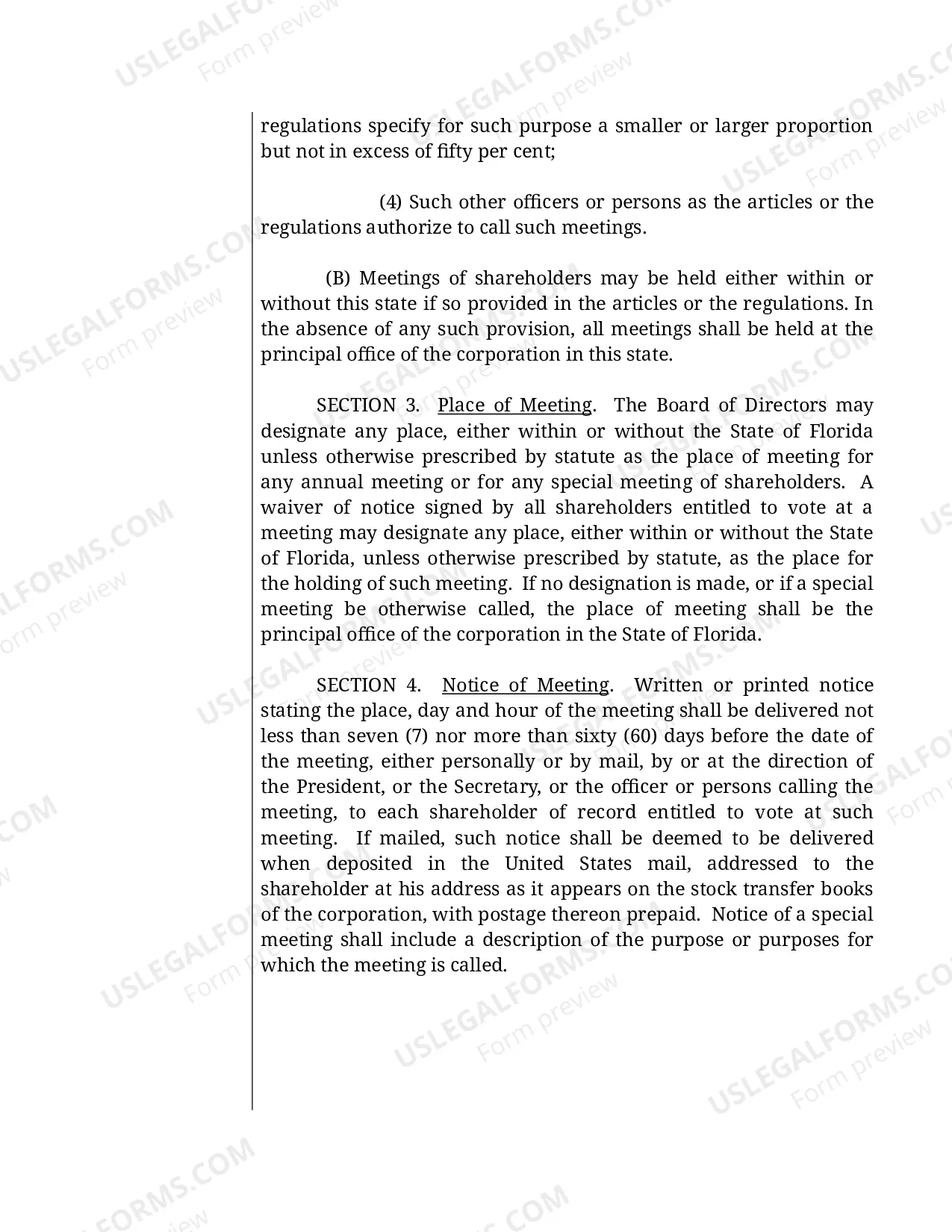 Preview Sample Bylaws for a Florida Professional Corporation