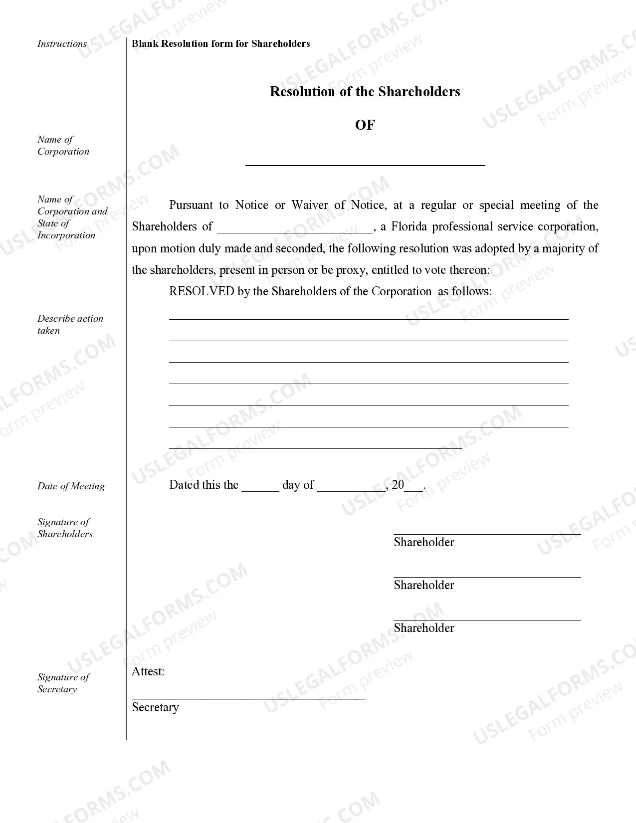 Preview Sample Corporate Records for a Florida Professional Corporation