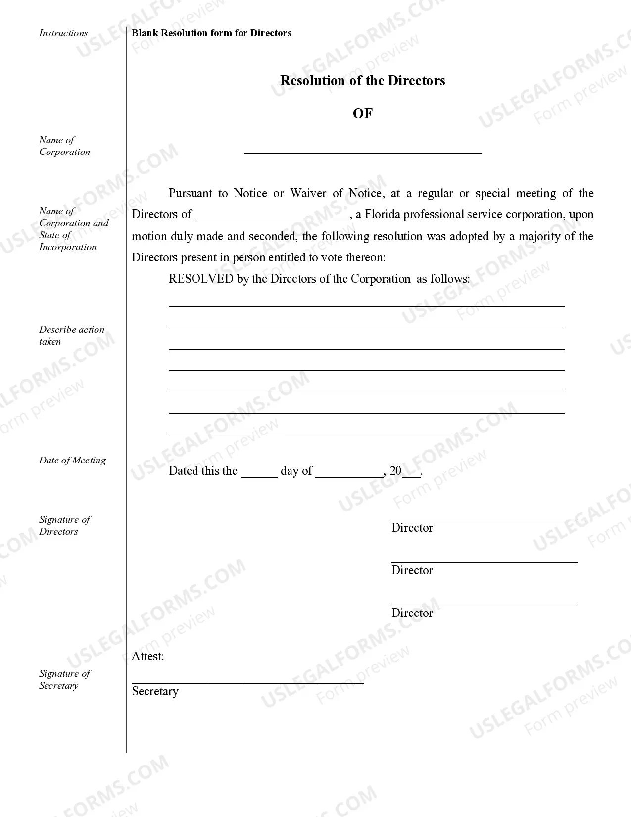 Preview Sample Corporate Records for a Florida Professional Corporation