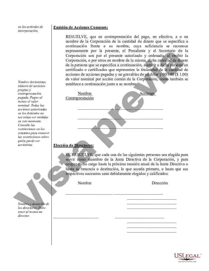 Preview Actas de organización para una corporación profesional de Florida